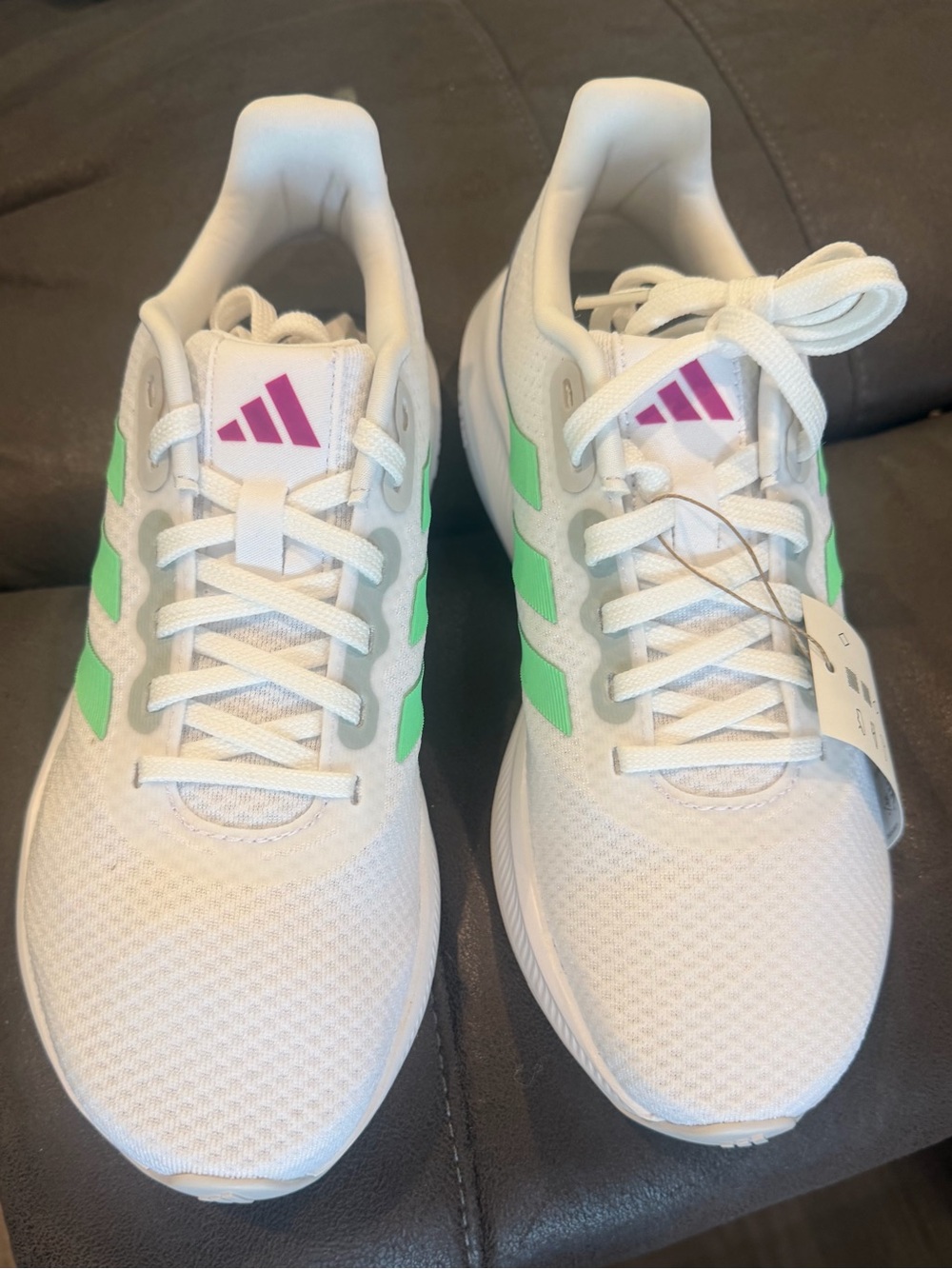 adidas NIB Runfalcon 3.0 White Knit Sneakers with Mint Green Stripes & Pink Logo